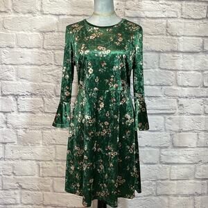 Sonja Betro Velour Floral Midi Party Dress with Ruffle Sleeves